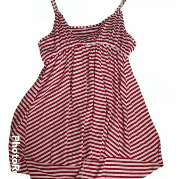Red white striped Long Juniors sz 15/17 soft tank top built in bra Womens shirt - Picture 5 of 6